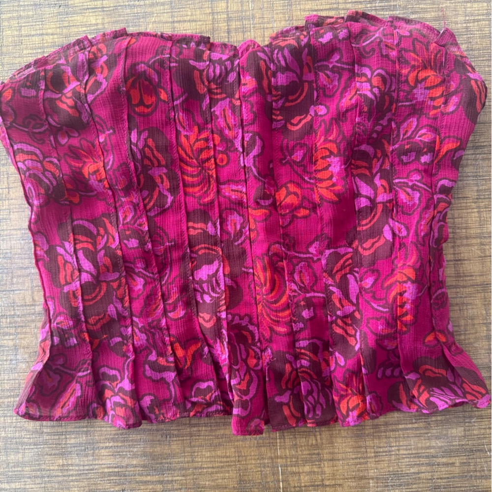 Free People Pink and Red Smocked Top